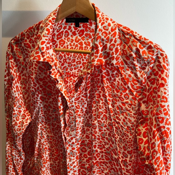 Maje size 1 orange leopard print blouse - Picture 1 of 3